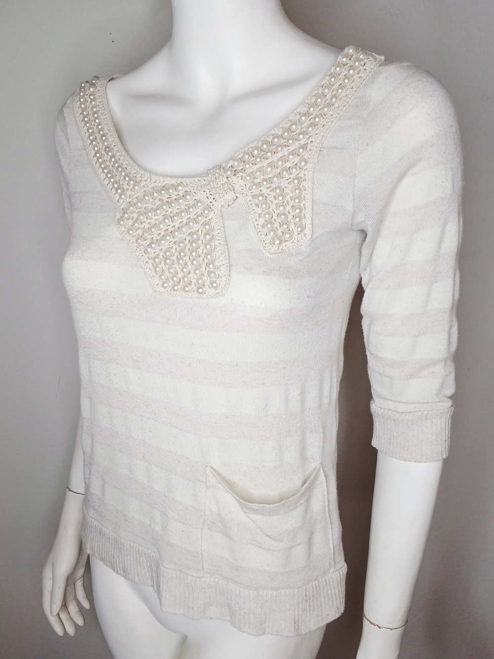 Charlotte Russe Cream Pearl Collar Scoop Neck Sweater